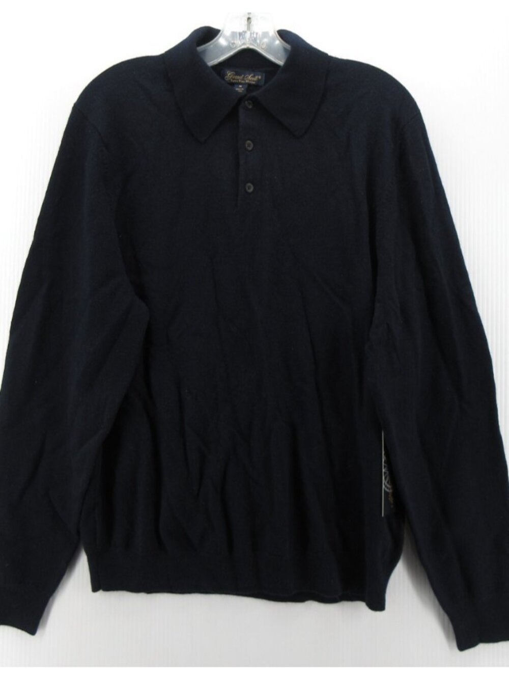 Garret Scott Sweater Medium Navy Extra Fine Merino Wool Polo Knit NEW